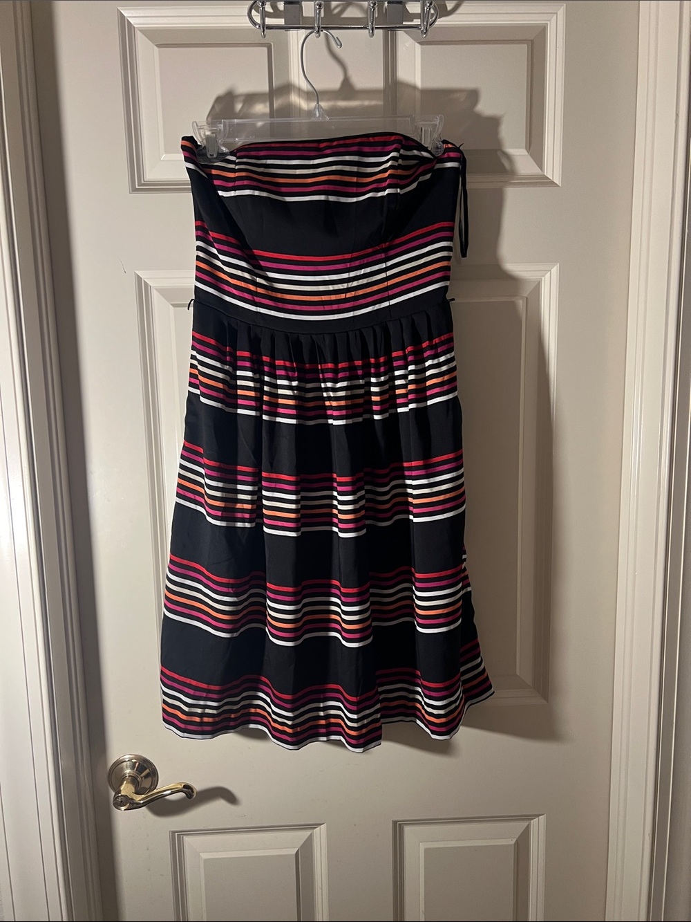 White House Black Market Black Striped Strapless Skater Skirt